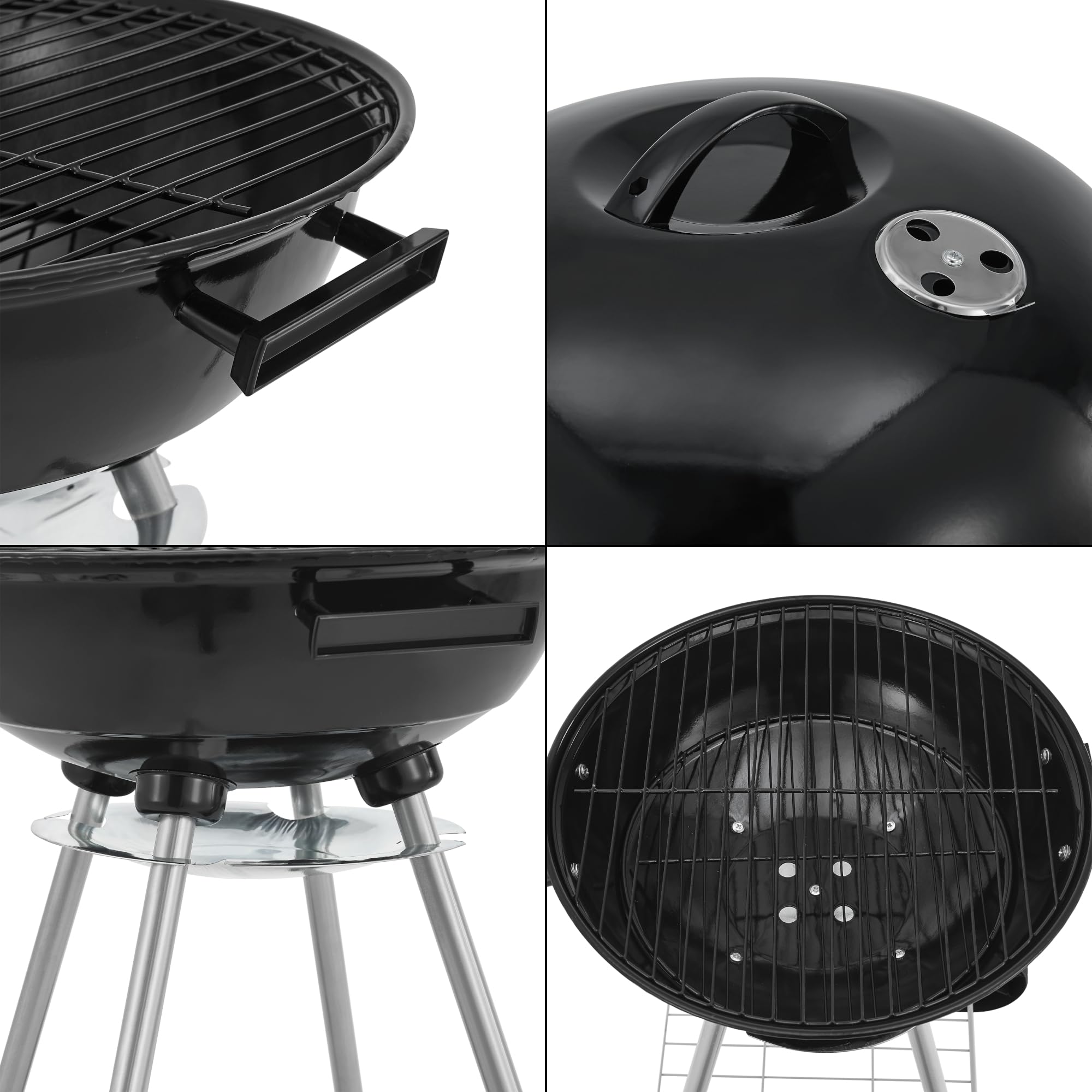 casa.pro Barbecue Sferico a Carbonella BBQ Grill Portatile Carrello Barbecue da Esterno Picnic BBQ con Coperchio Griglia in Acciaio Inox Ripiano 80 x 49 x 47 cm