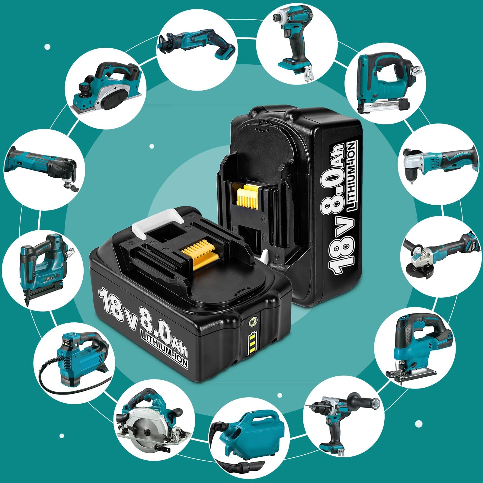 6 Stück 8.0Ah Ersatzakku für Makita Akku 18V Kompatible mit Makita Akku BL1850 BL1850B BL1860 BL1860B BL1840B BL1840 BL1830 BL1835 BL1845 194204-5 LXT-400 Werkzeugakku mit LED