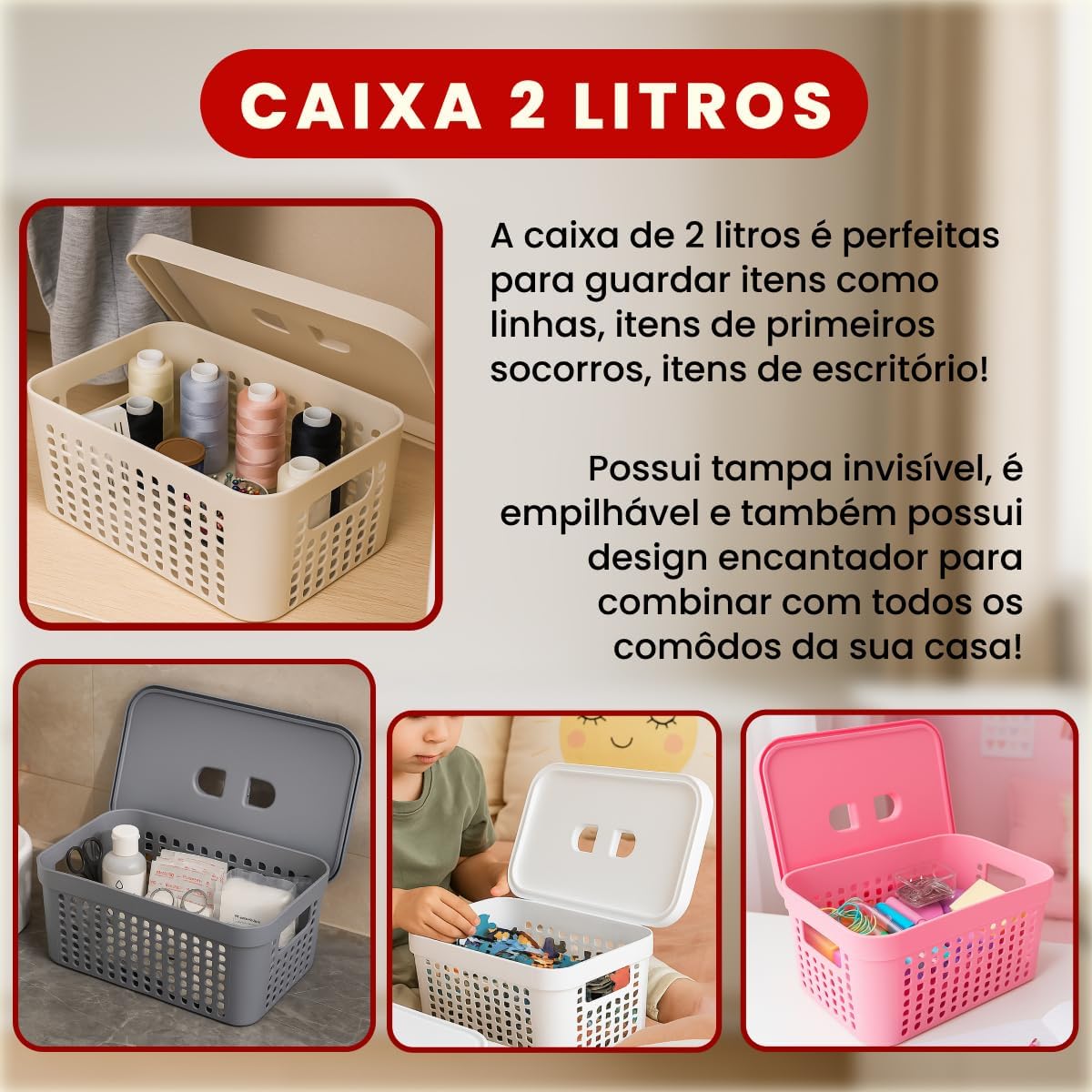 Kit 5 Caixas Organizadoras com Tampa Plástico Resistente Multiuso Armário Cozinha Lavanderia (BEGE) Kit 5 Caixas Organizadoras com Tampa Plástico Resistente Multiuso Armário Cozinha Lavanderia (BEGE)
