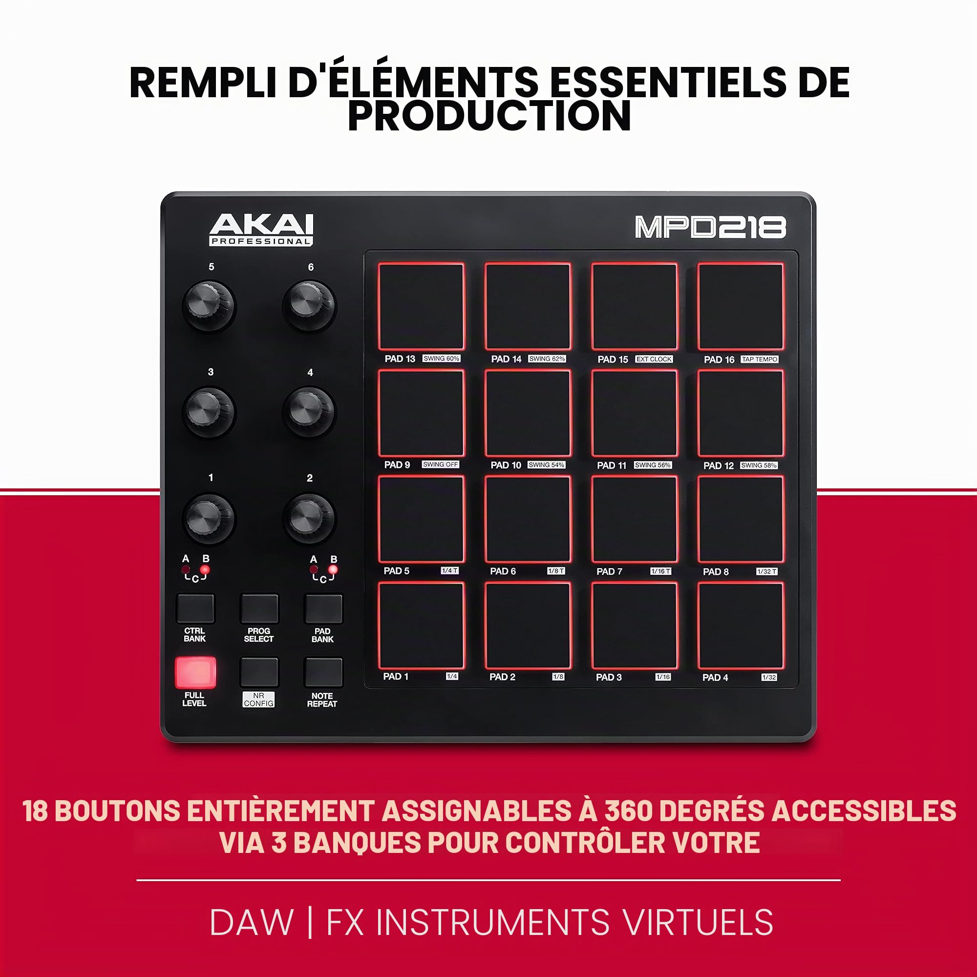 AKAI Professional MPD218 - Contrôleur de pad MIDI/machine à pads de batterie avec 16 pads & Professional LPK25 - Clavier MIDI USB avec 25 touches synthé réactives pour Mac et PC