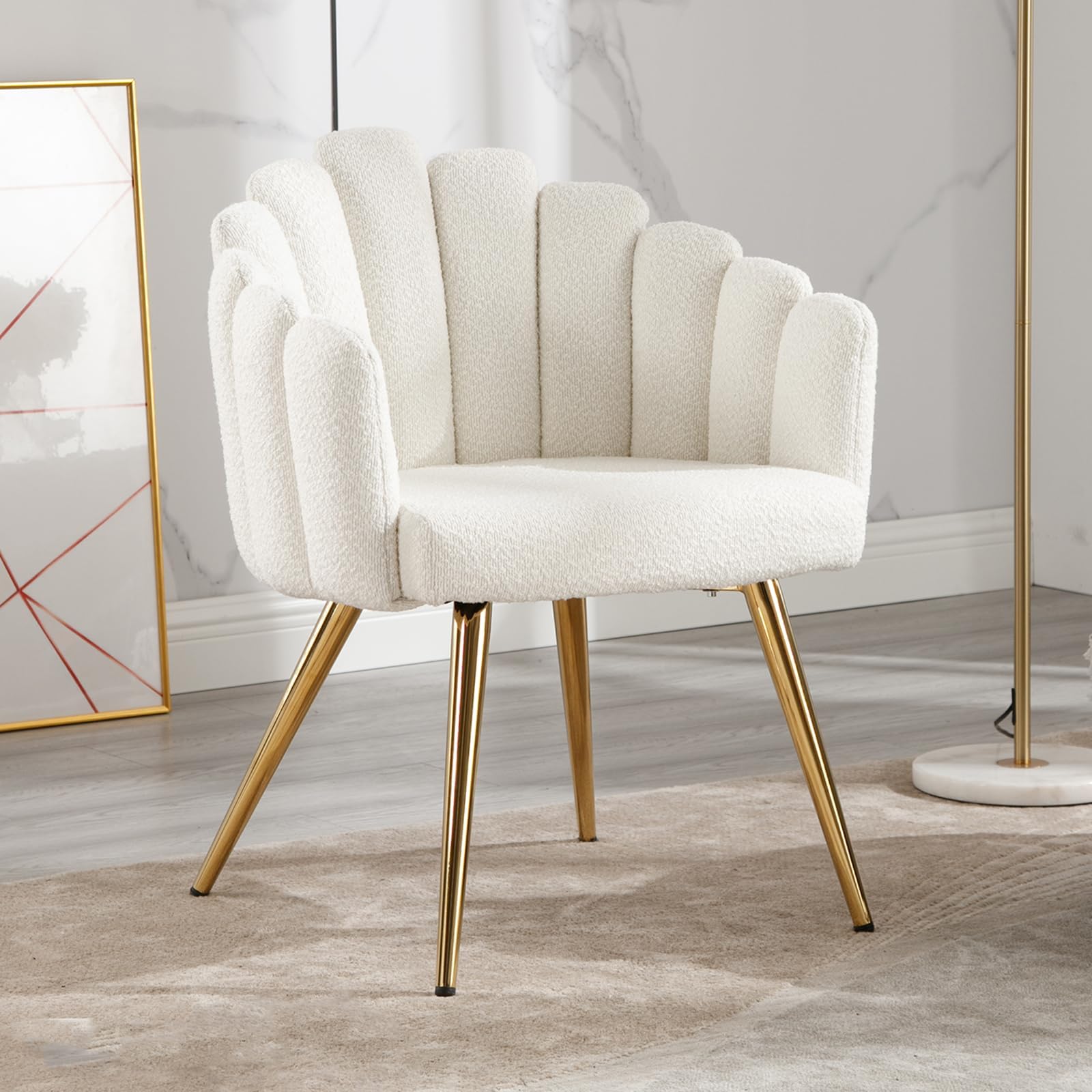chairus Armchairs Faux Fur Lounge Chair for Living Room Upholstered Vanity Chair for Bedroom Modern Accent Chairs with Metal Leg (White)