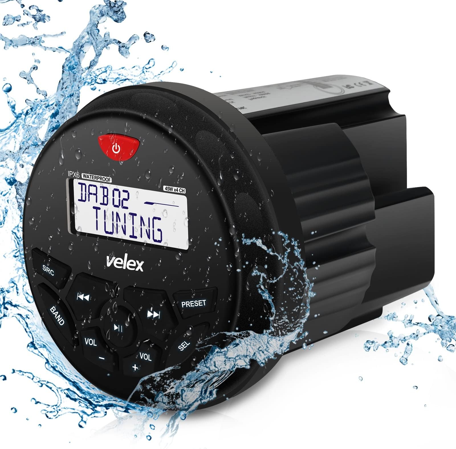 Waterproof Bluetooth Marine Stereo Receiver with MP3 Player on DAB+/AM/FM Radio and USB for Streaming Music on Boats Golf Carts ATV UTV and Spa Hot Tubs