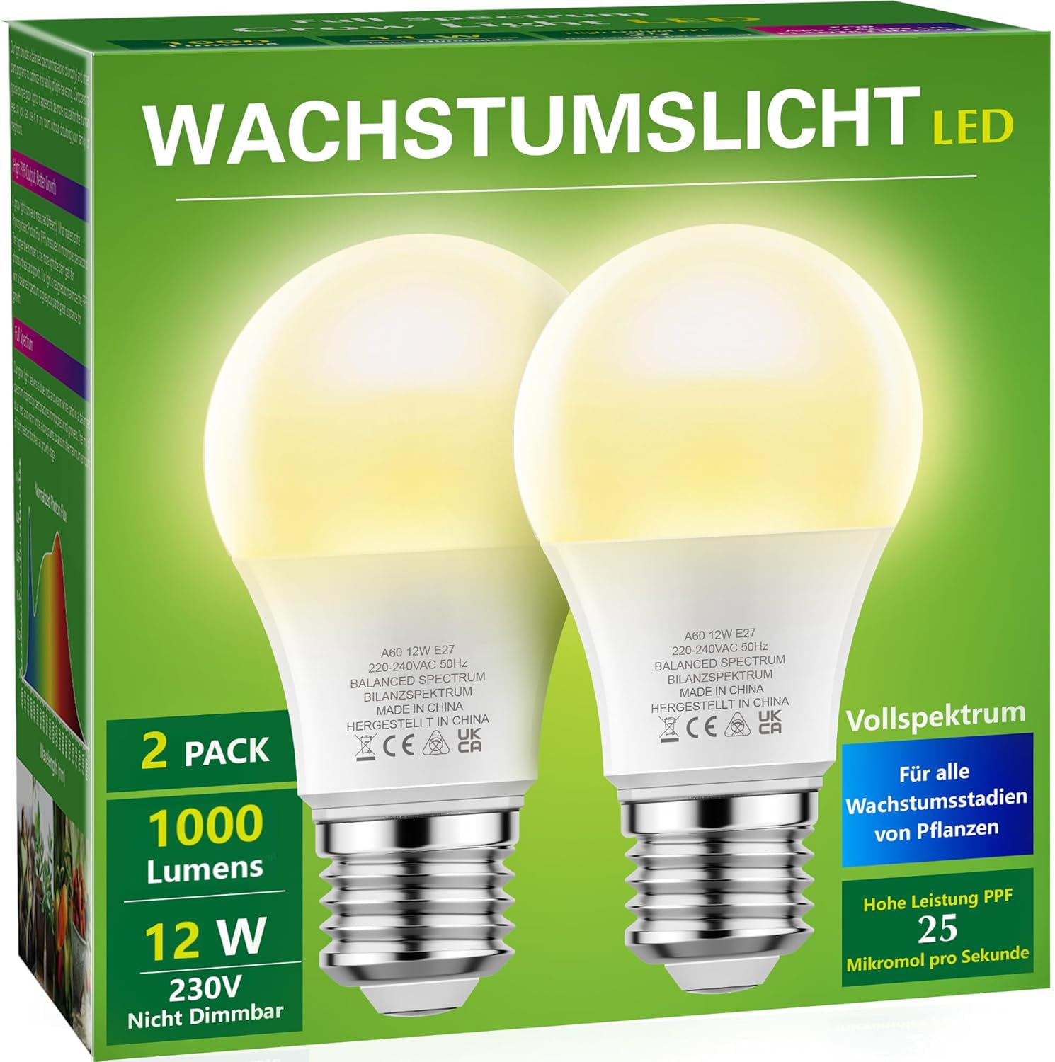 Briignite Die Glühbirne leuchtet. Eine Pflanzenlampe Pflanzen Lampe Wachstumslampe mit vollem Spektrum Pflanzenlampe E27 Sockel, 12W Wachstumslampe, Wachstumslicht für Zimmerpflanzen