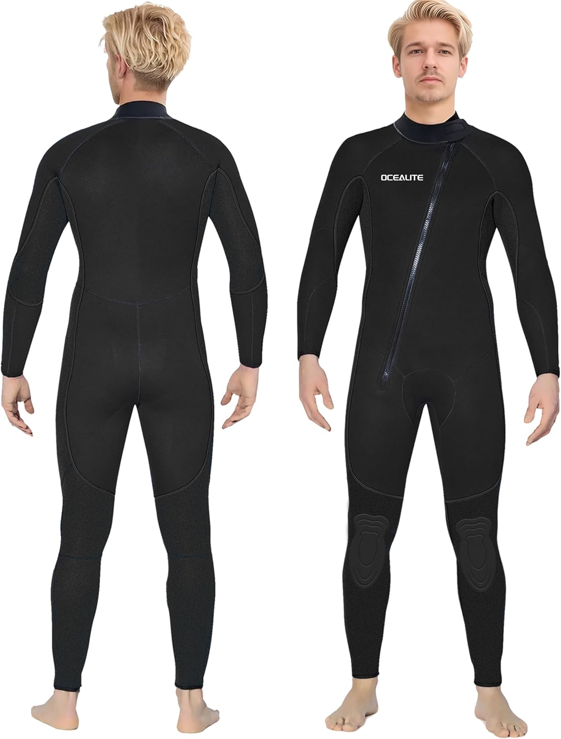 Men’s Front Zip Full Wetsuit, 3mm 4/3mm 5/4mm Neoprene Wetsuits for Surfing, Diving, Snorkeling, Swimming, Flatlock or Blind-Stitch, PU Knee Pads