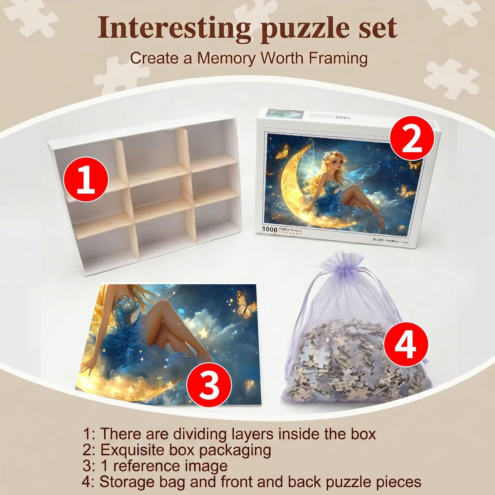 Bellezza luna Puzzle 1500 Pezzi per Adulti, Puzzle in Legno - Collezione Classica con Poster Incluso - Sfida di Concentrazione e Passatempo Antistress, Gioco Educativo per Famiglia, 87 x 57 cm f0-740