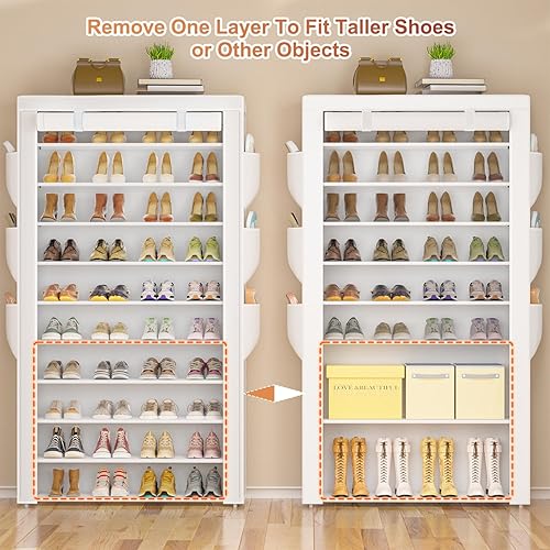 Miniatura 8 de OYREL Zapatero de 10 niveles, gran capacidad, 50-56 pares, hermoso estante alto para zapatos, armario de almacenamiento independiente