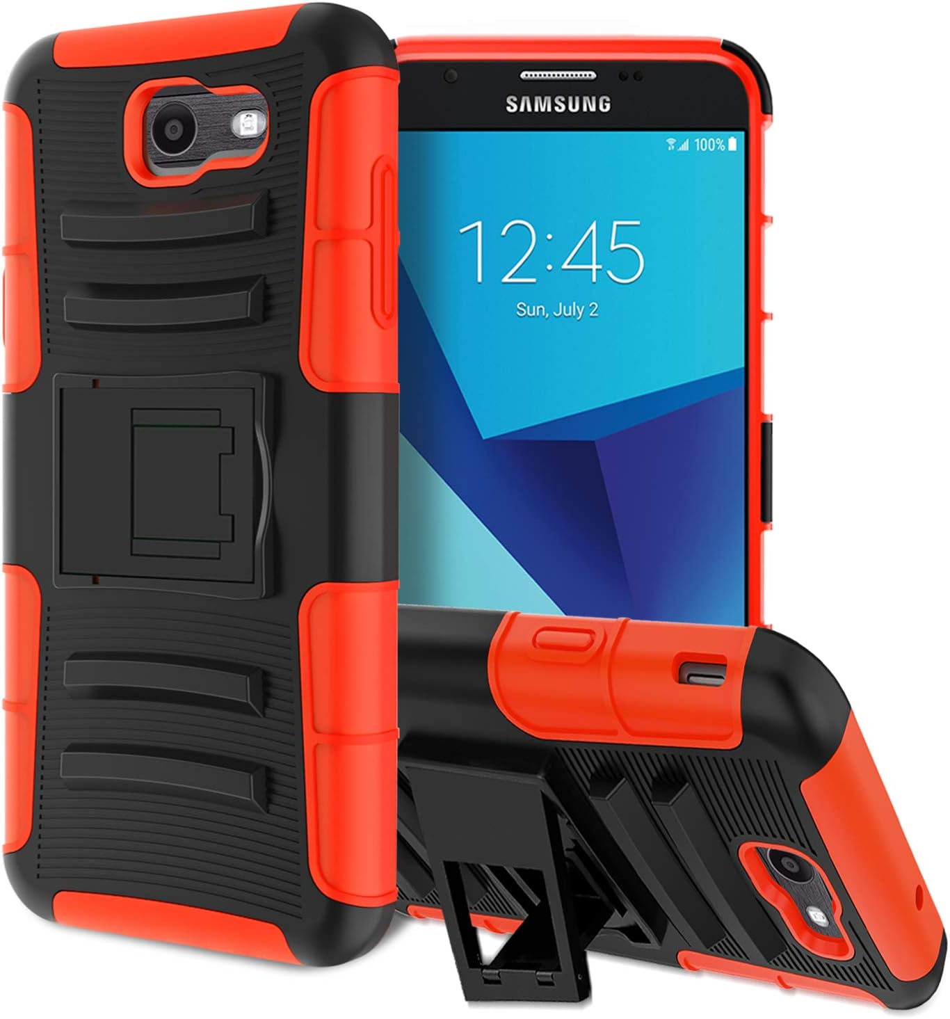 Galaxy J7 V Case, Galaxy J7 Prime Case, Galaxy J7 Perx Case, Galaxy J7 Sky Pro / Galaxy J7 Halo Case, OEAGO Samsung Galaxy J7 2017 Case Tough Rugged Dual Layer Protective Case with Kickstand - Red
