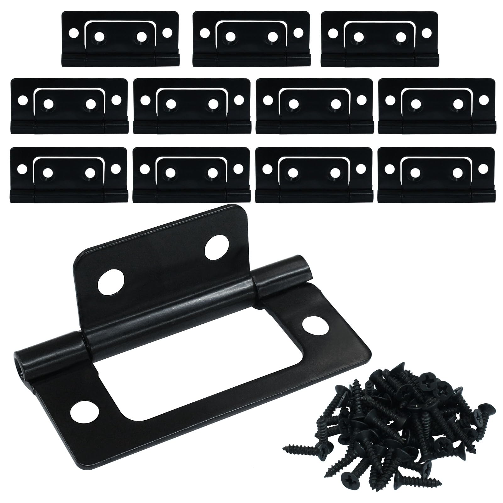 Litoexpe 12 Pcs Non-Mortise Door Hinges, 2 x 0.97 Inch Matte Black Bifold Door Hinges for Variable Kitchen, Bathroom