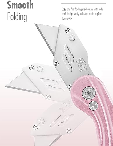 Miniatura 4 de FantastiCAR Cortador de cajas plegable, cuchillo de metal resistente con 5 cuchillas adicionales, cambio rápido de hoja y embalaje de regalo de