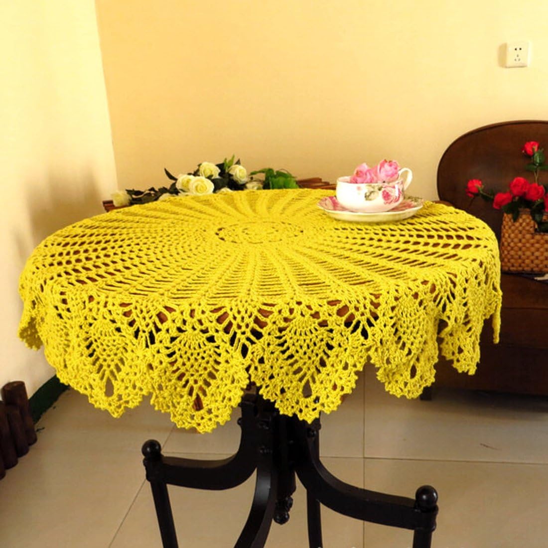 Crochet Knitting Cotton Table Cloth Round Coffee Table Decoration for Parties 31"