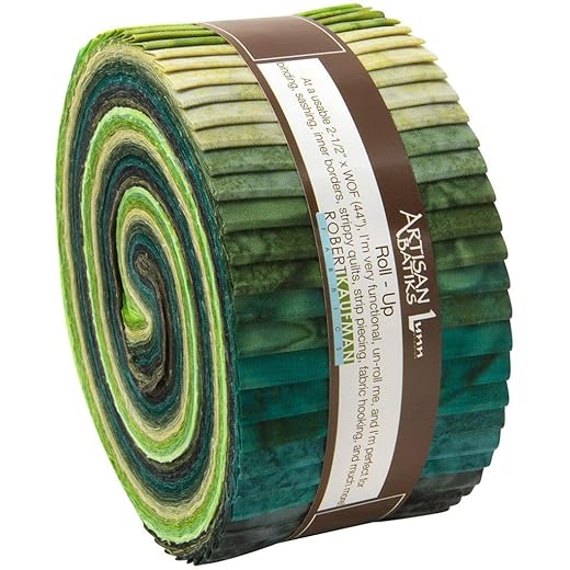Robert Kaufman Artisan Batiks Prisma Dyes Rainforest Green Jelly Roll Up, 40 2.5x44-inch Cotton Fabric Strips