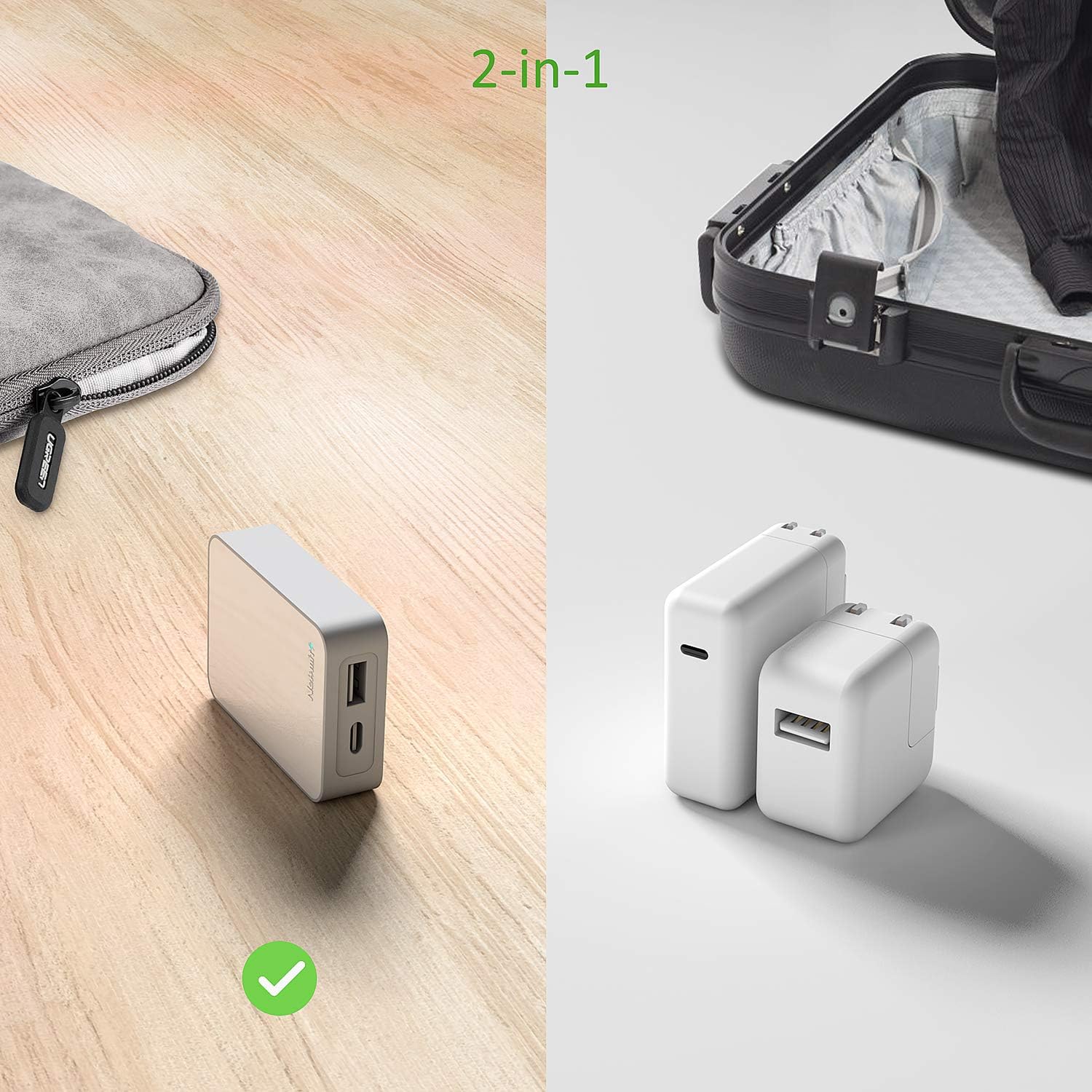 Free Shipping Offer Nekmit USB C Charger, 60W Slim Fast Wall Charger Foldable for Travel, Thin Flat Dual Port with PD 3.0 & GaN Tech for Laptops, MacBook, iPad Pro, iPhone 12/12 Pro / 12 Pro Max / 12 Mini, Pixel, Galaxy