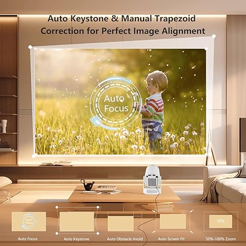 Miniatura 6 de Mini proyector portátil 4K compatible con 720P HD, WiFi 6 Bluetooth Proyector de películas portátil al aire libre con altavoz de 5 W, enfoque