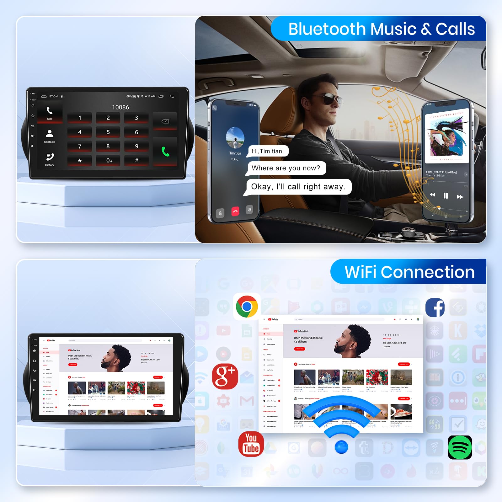 Podofo Autoradio per Citroen Nemo/Peugeot Bipper/Fiat Fiorino Qubo 2008-2017, Schermo tattile da 10,1" 2+64G Carplay Senza fili Android Auto Bluetooth/Link a specchio/GPS/WiFi/FM+Telecamera posteriore