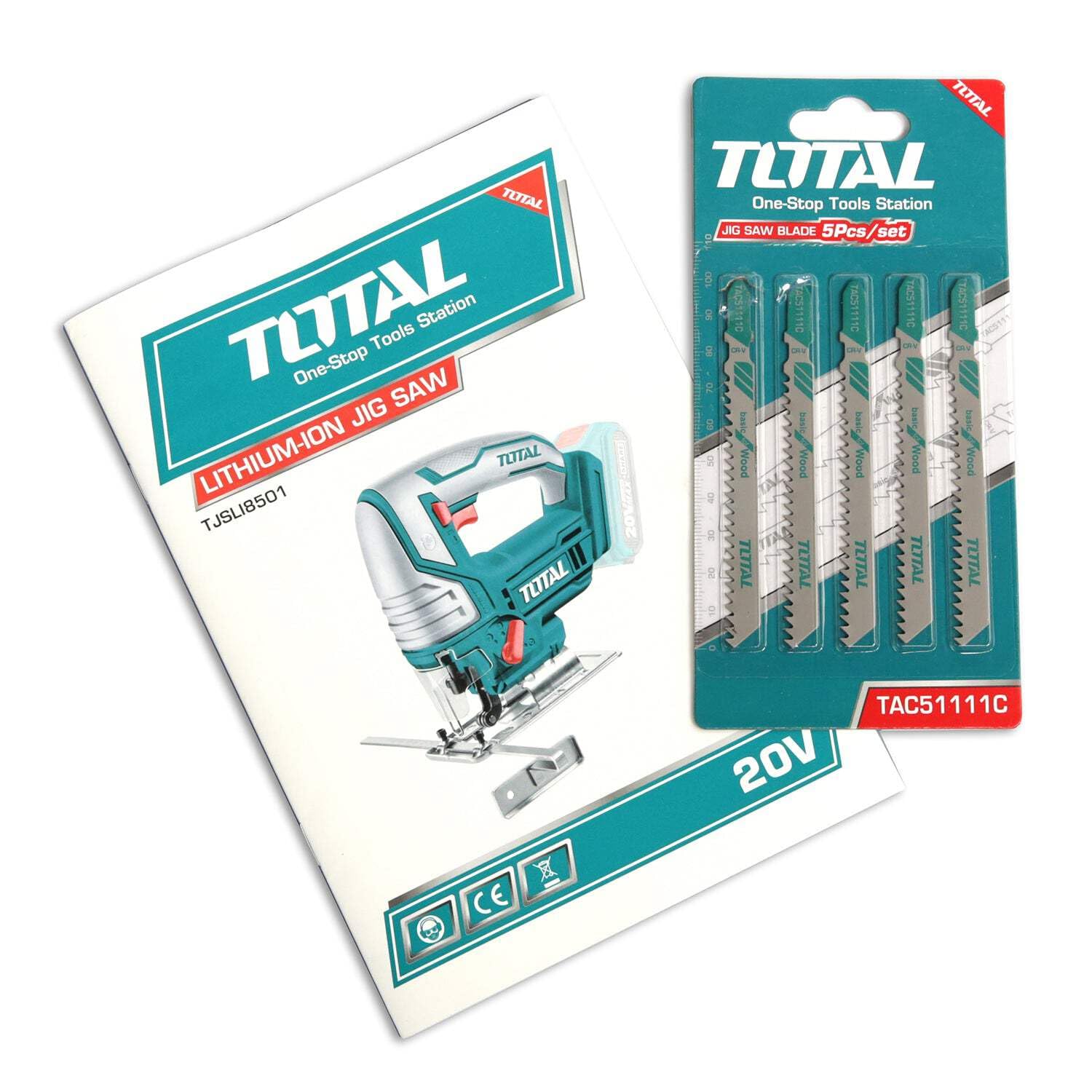 TOTAL - Sierra Caladora a Batería P20S de 20 V - Inalámbrica - Herramienta para Cortar Metal y Madera - Velocidad Sin Carga de 2400 rpm - Incluye 5 Hojas de Sierra