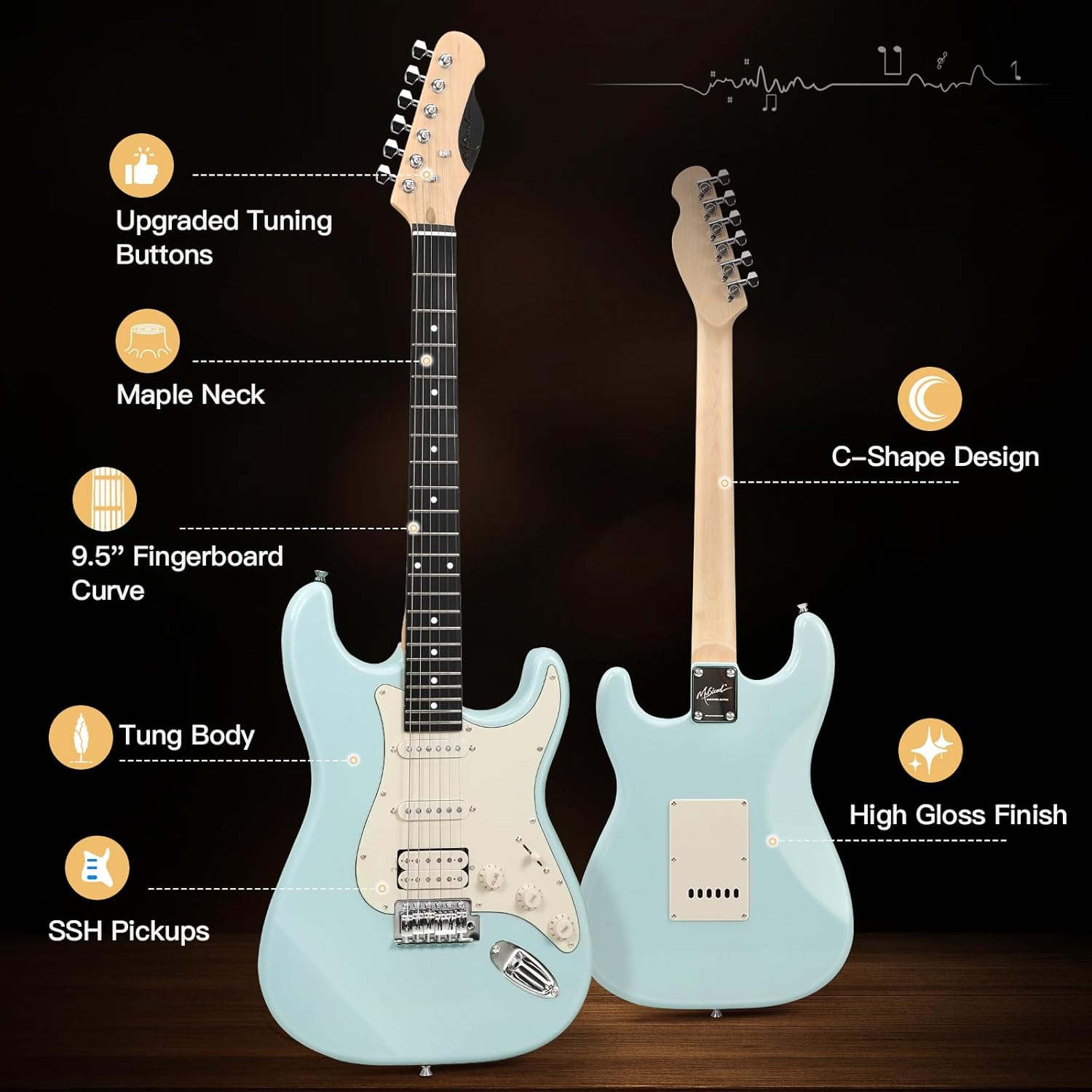 Musicool 39 Inch Electric Guitar Starter Kit– HSS Pickups Solid Body Electric Guitar Includes Amplifier, Bag, Digital Tuner, Strap, String, Cable, Picks, Beginner Gift （Olympic Blue）