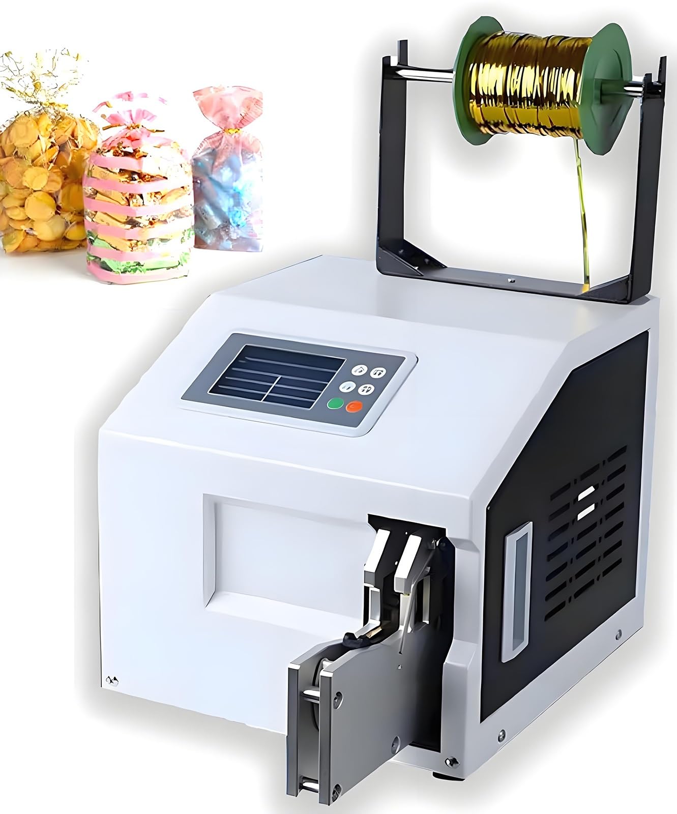 Aserzenith 1 Automatic Twist Tie Machine,Electric Semi Manul Bag Closure,Food Twist Tying Machine Bundling Diameter 0.9-.8In,W/5 Rolls Metallic Wire