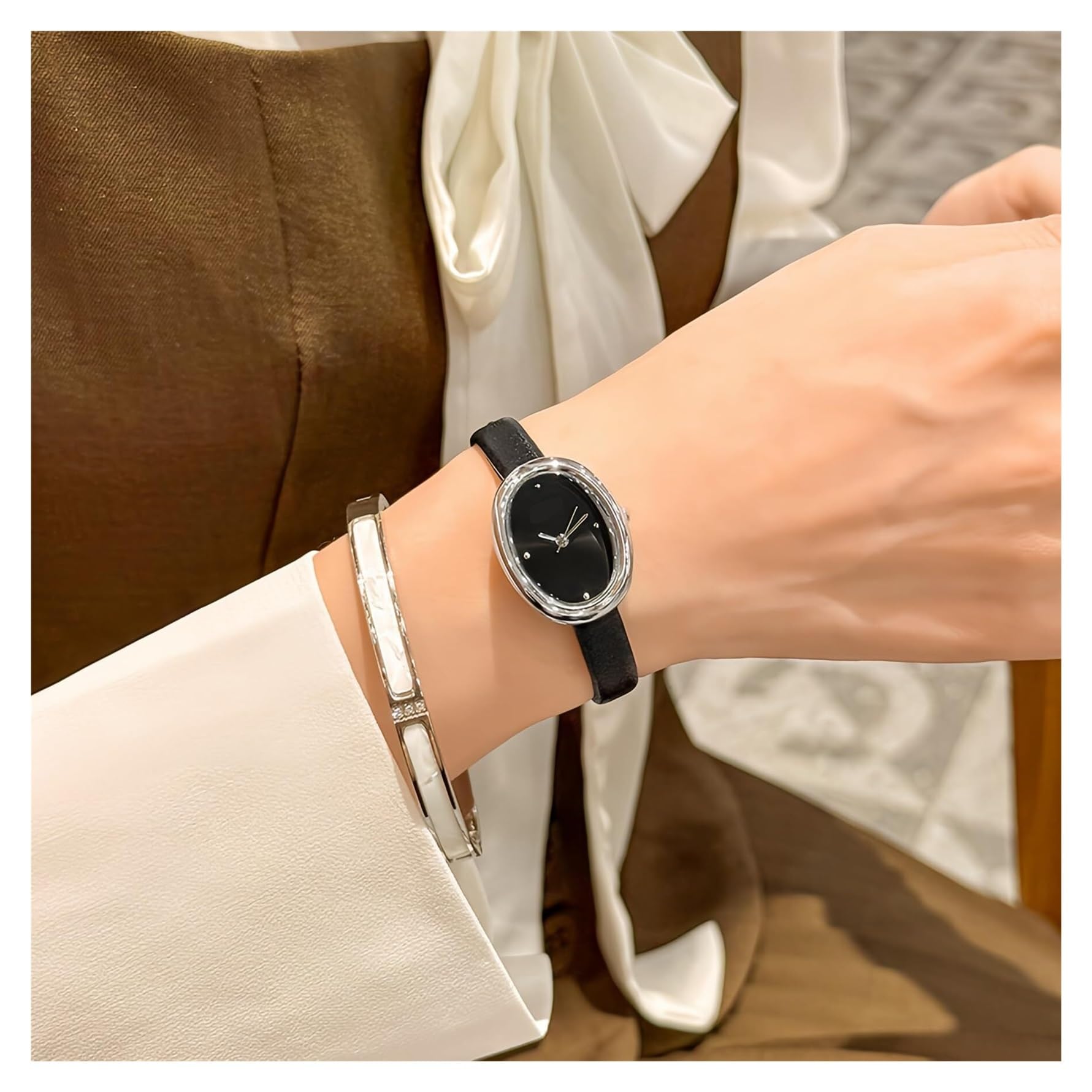 Orologio da donna retrò con quadrante ovale, casual, al quarzo, con cinturino in pelle, elegante e delicato braccialetto Orologio da polso