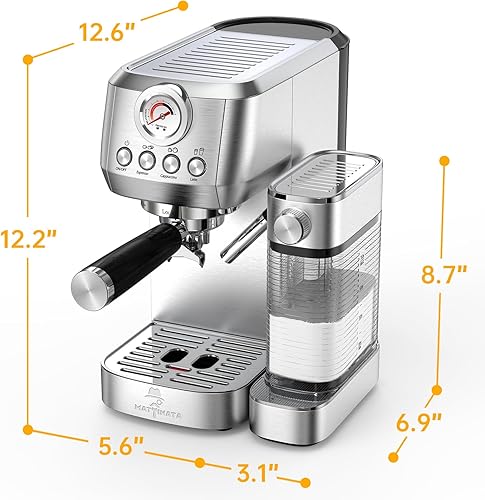 Miniatura 6 de MAttinata Cafetera de capuchino con espumador de leche automático, máquina de café espresso compacta con medidor de presión, cafetera de capuchino