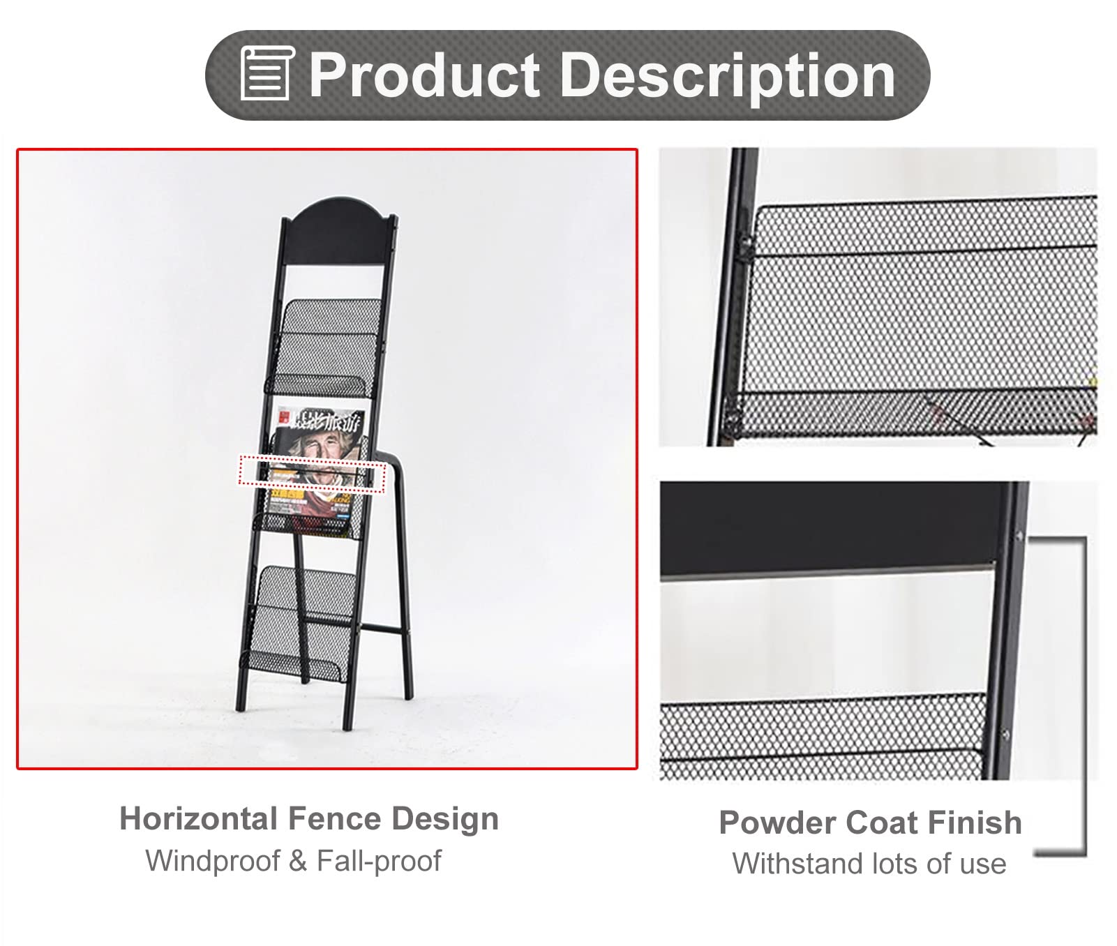 Porte-revues sur pied pour affiches, brochures, littératures, salons, bureaux, espaces de vente au détail