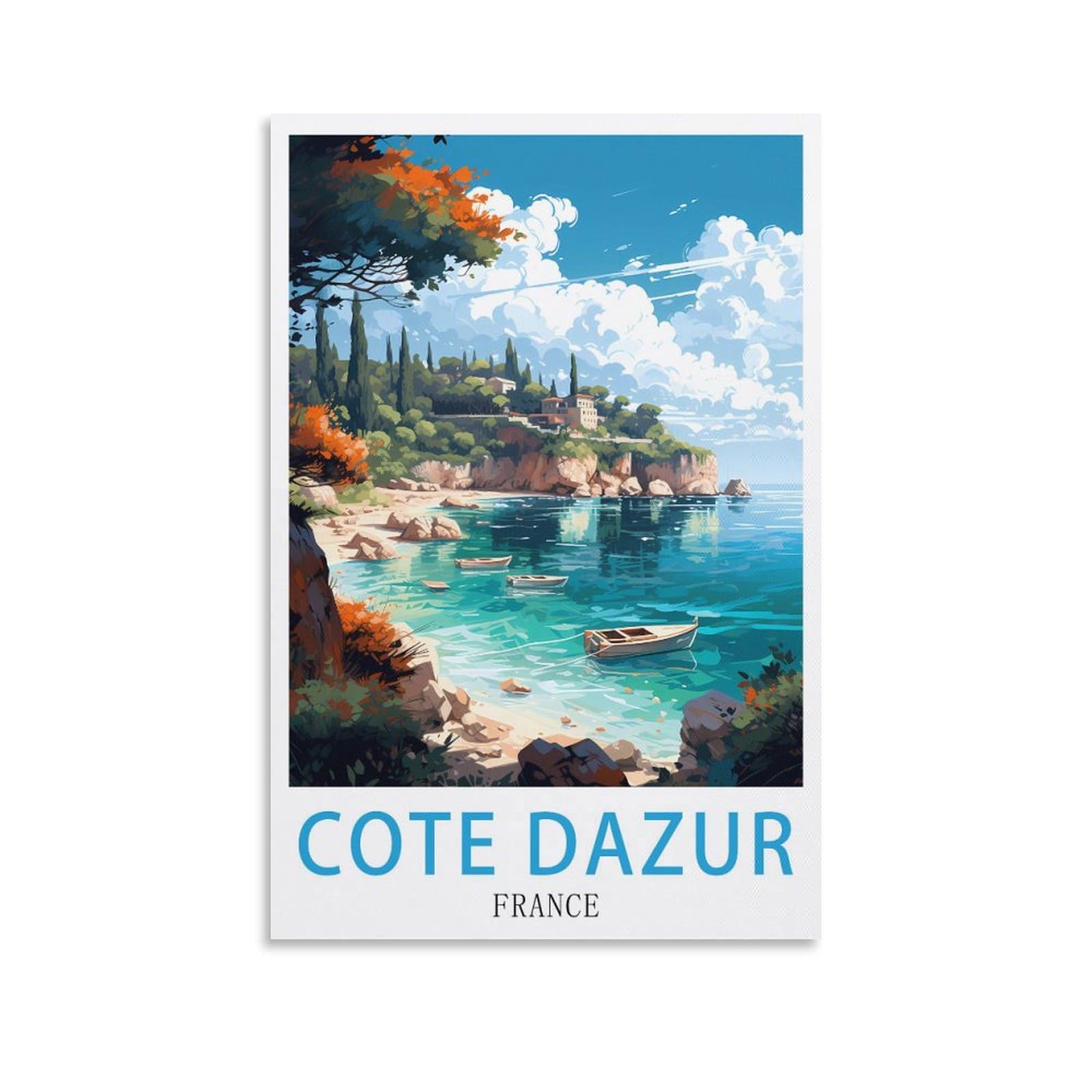 Lolwnni Unframe-Style Cote D'azur France Vintage Travel Poster 16X24inch(40X60cm) Canvas Wall Art Print Picture Paintings For Living Room Bedroom Decor