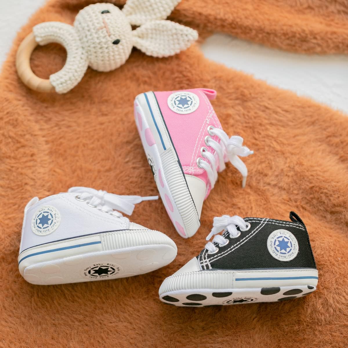  | KIDSUN Unisex Baby Boys Girls High Top Sneaker Soft Anti-Slip Sole Newborn Infant First Walkers Canvas Denim Shoes | Sneakers