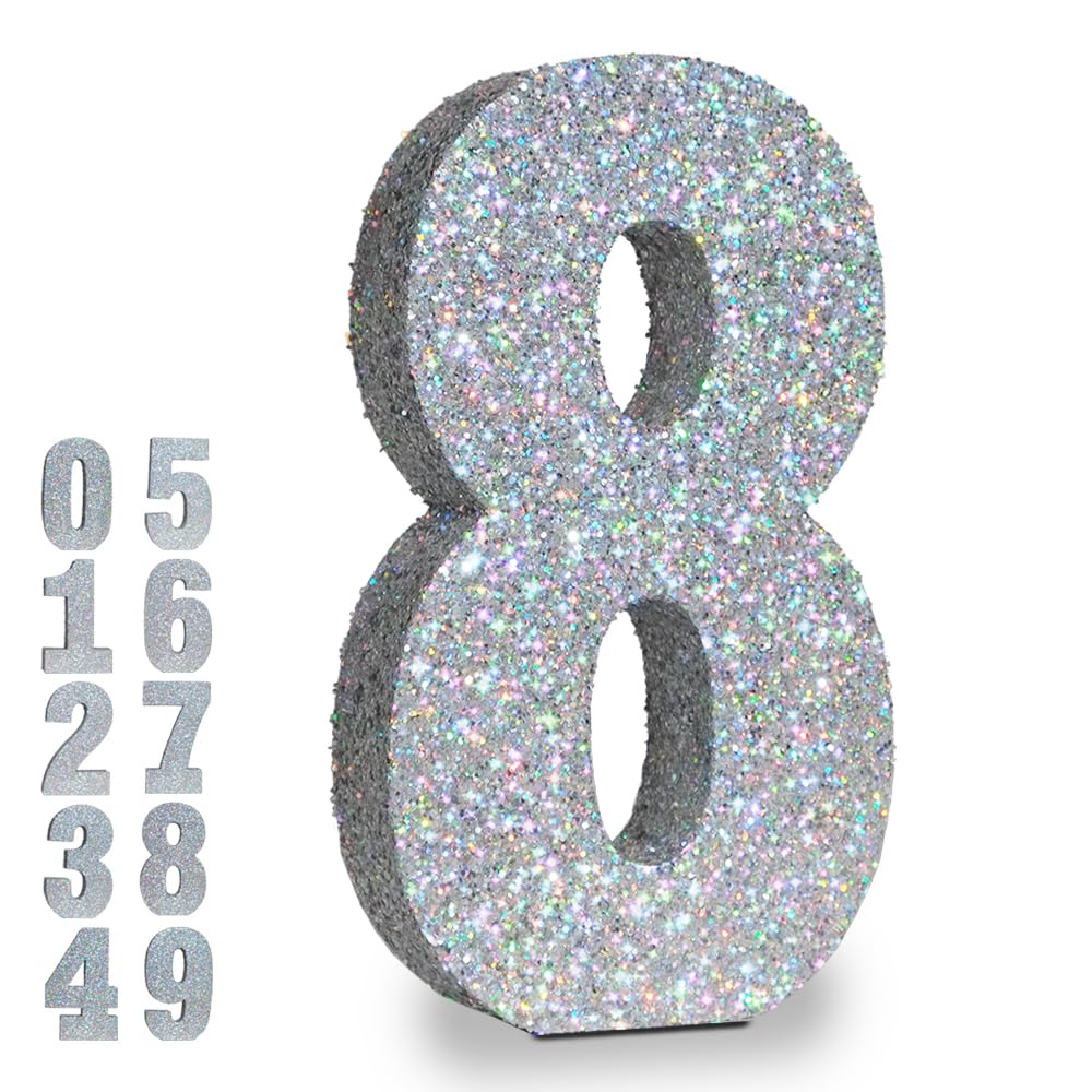 Blue Glitter Number 0 Party Decoration - 7.8 Inch Table Centerpiece For Birthdays, Anniversaries, Christmas
