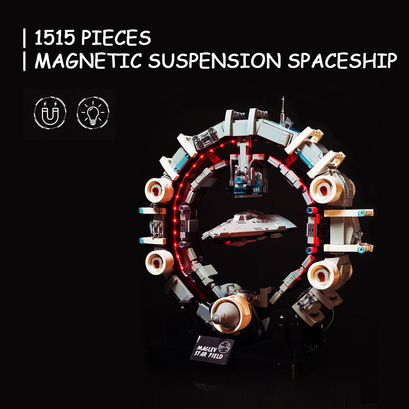 Kit de construction de vaisseau spatial magnétique flottant pour adultes - Modèle de jouet avec lumière - Décoration de bureau à domicile - Cadeau de collection pour les fans d'aviation 14+