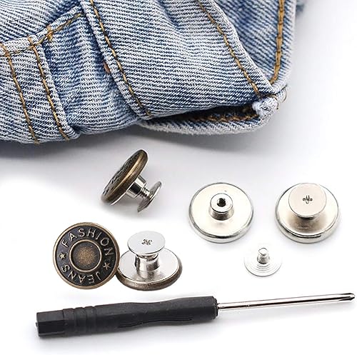 Miniatura 2 de GIYOMI Kit de repuesto de botones para jeans de 20 mm sin costura con base metálica, 12 juegos de botones metálicos removibles sin clavos de