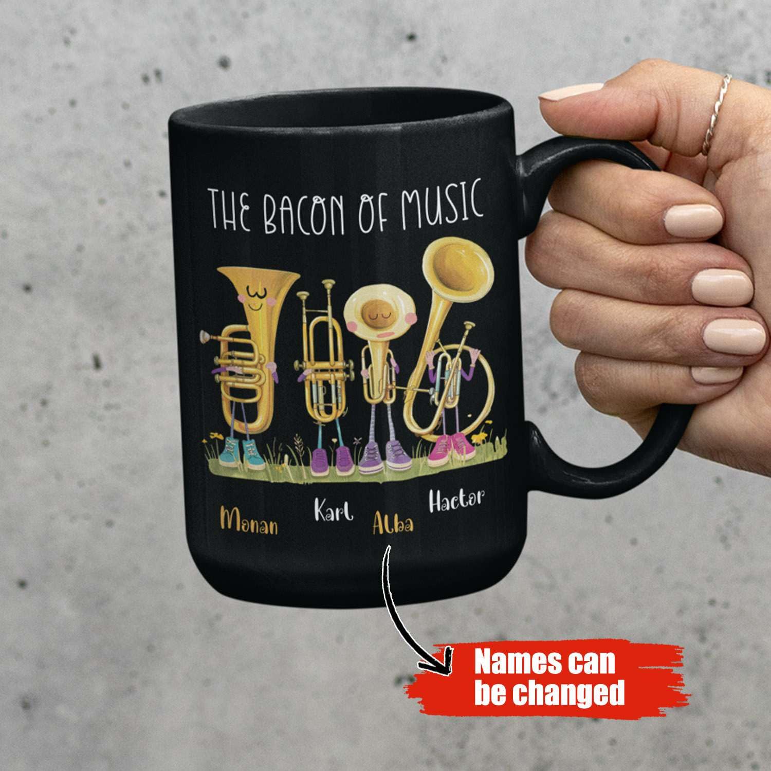 Personalized Brass Instrument Coffee Mug, Customized Name Trumpet Ceramic Cup, Instruments Wearing Shoes Design Mug, Custom Trumpet Black Cup 11oz 15oz, Gift For Trumpet Lovers