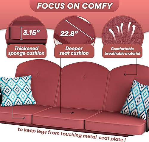 Miniatura 5 de Columpio de patio para porche al aire libre de 3 asientos con soporte de 800 libras, cama columpio convertible 2 en 1 con toldo ajustable y cojín