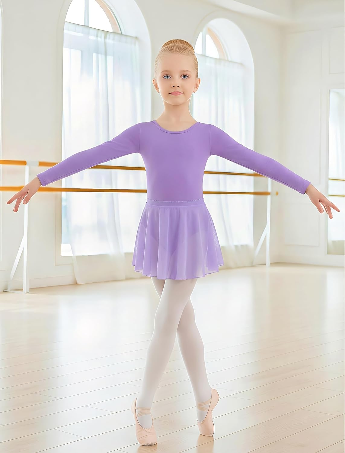 Gogokids 2PCS Long Sleeve Dance Leotards with Removable Skirt, Toddler Dance Dress for Ballet Class & Performance 3-11Years - Image 2