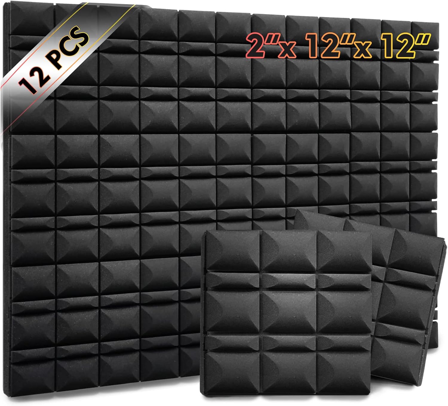 Jazzpuss Acoustic foam,12PCS 2" x 12" x 12" Sound proof foam made of 100% pure sponge,Sound proof foam panels(BLACK)