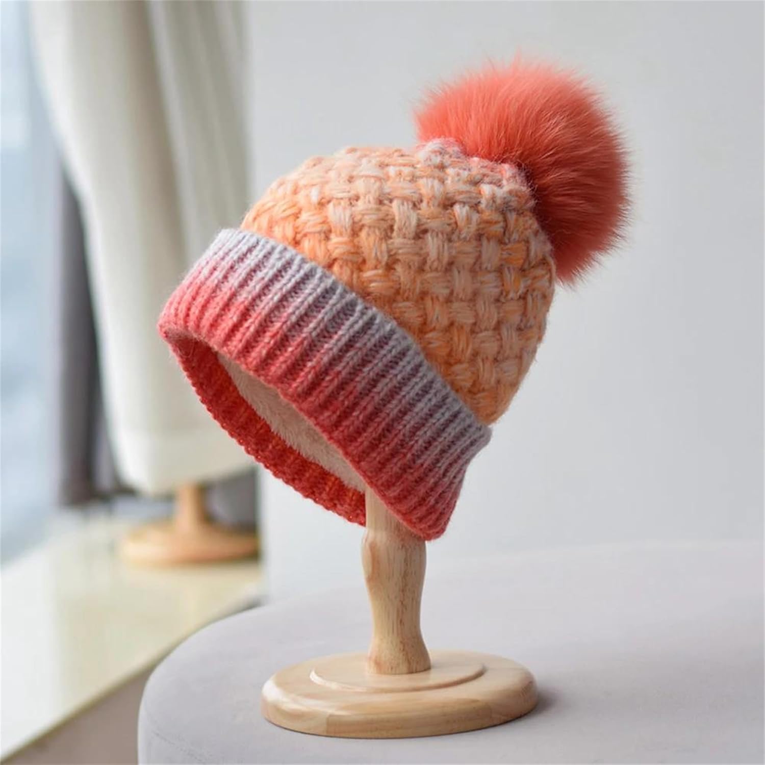 Women's Winter Thicken Warm Fleece Lining Knit Beanie Cute Pompom Cold Weather Hats Outdoor Sports Colorful Skull Caps