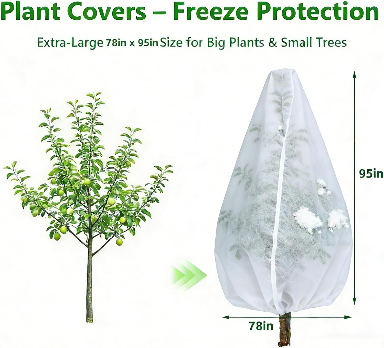 Plant Covers Freeze Protection-78"W x 95"H Extra Large Frost Blankets for Outdoor Plants, 2.4oz/yd² Heavy-Duty Christmas Tree Covers with Zipper & Drawstring – Reusable Winter Plant Freeze Cloth image 2