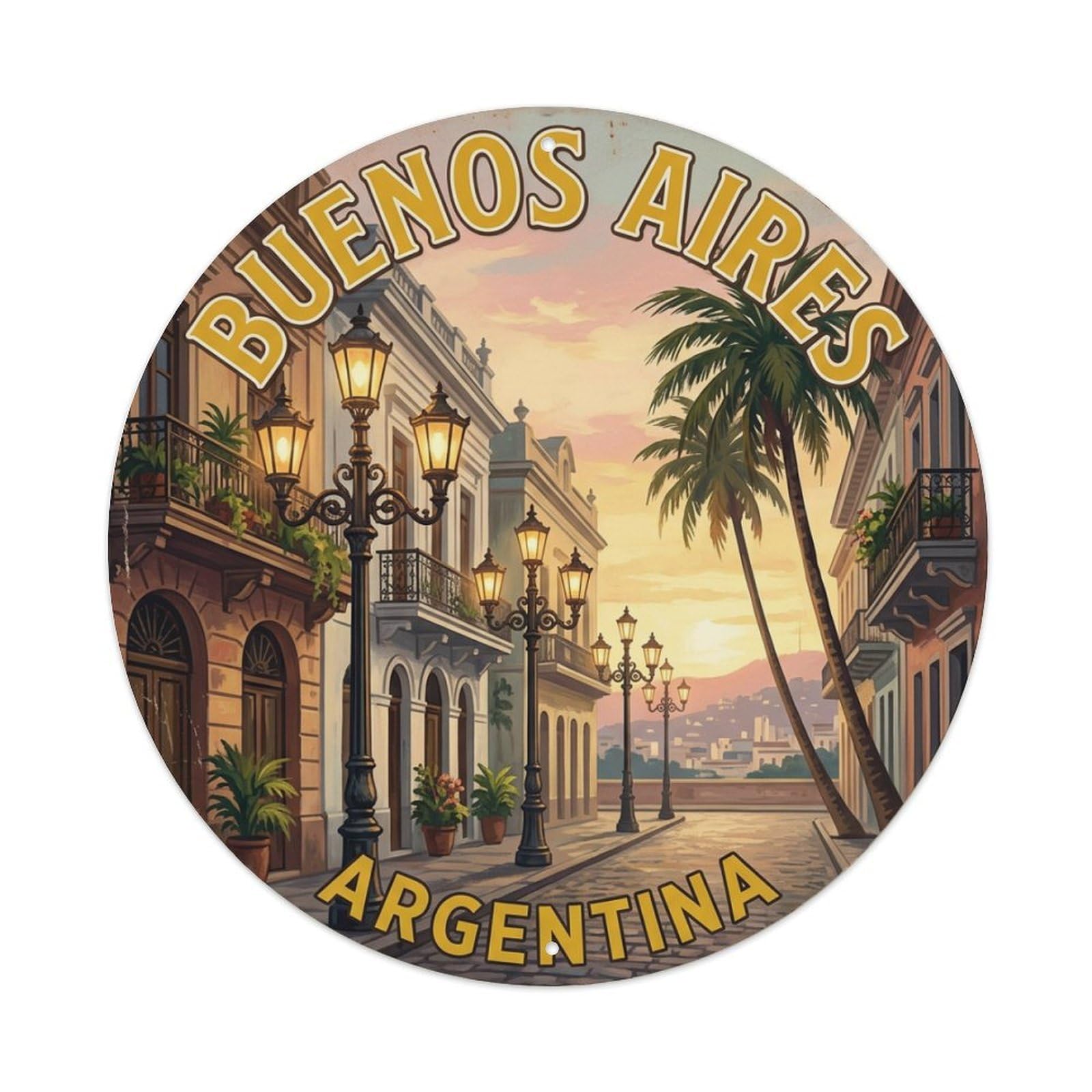 Metal Tin Sign Vintage Travel Buenos Aires Argentina Lamppost