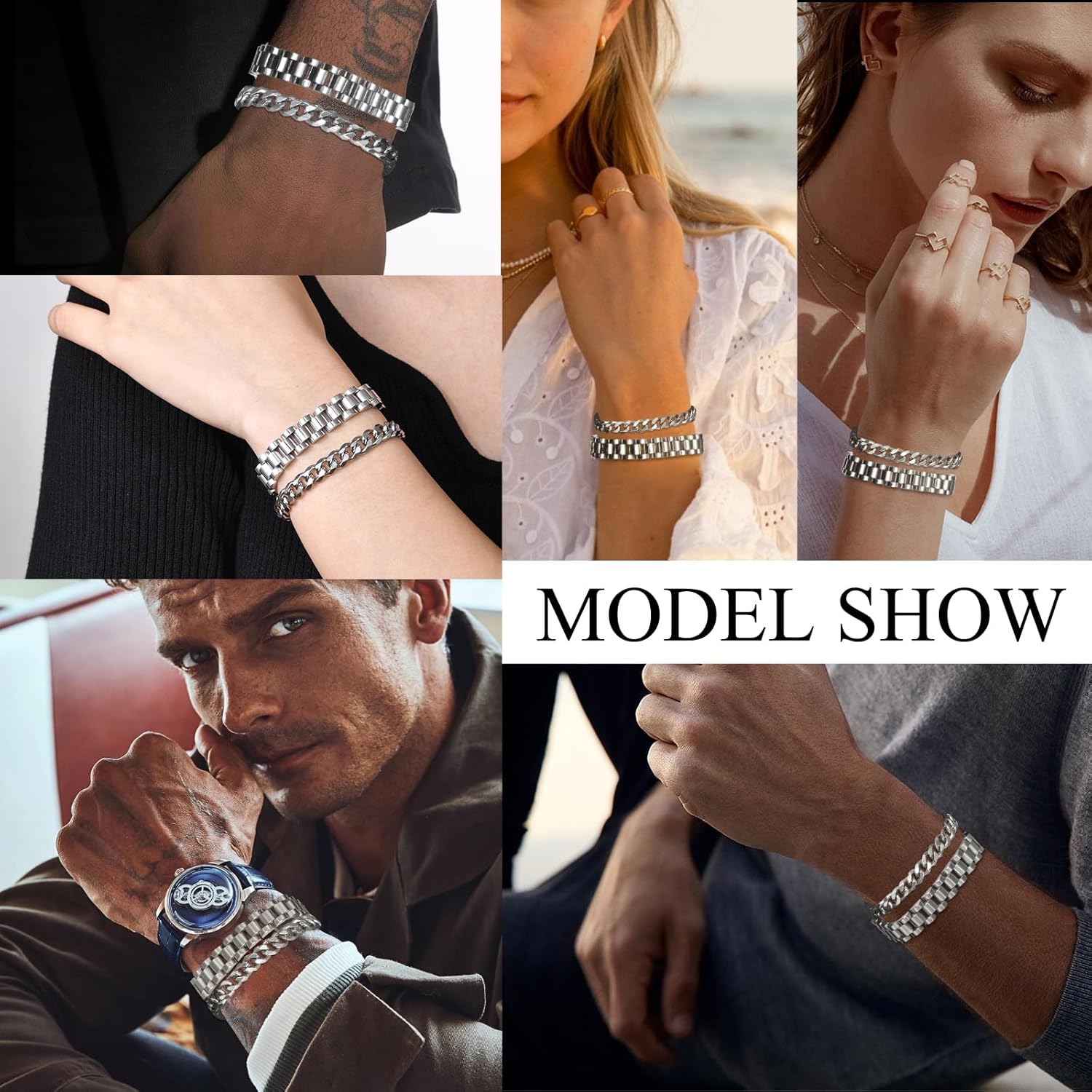 VNOX 2 Pcs Chain Bracelet for Men Women - Sturdy Stainless Steel Curb Width Cuban Link Chain Bracelet Set for Men Women,6.5/7/7.4/8.2/9 Inches - Image 2