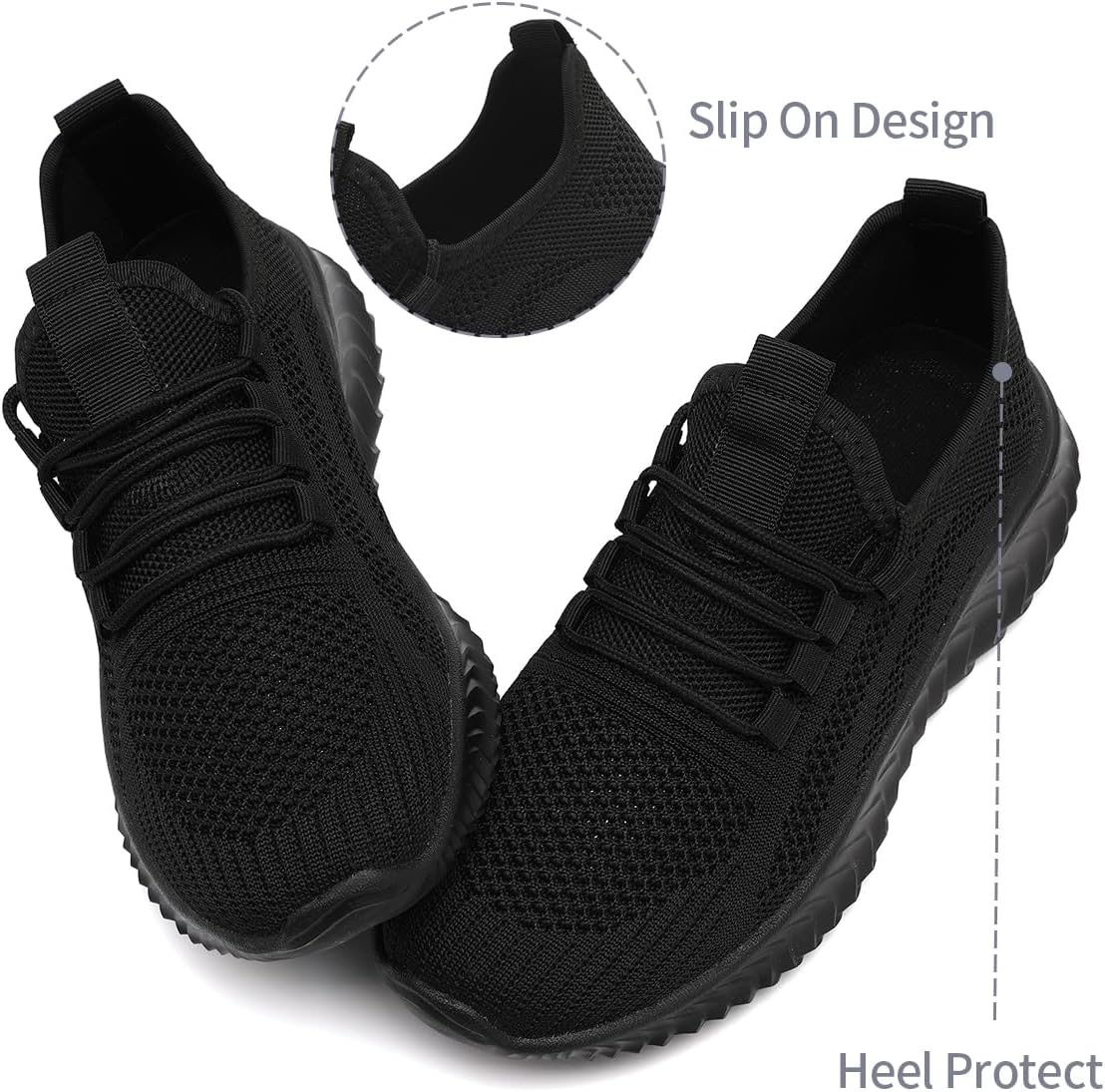 Womens Walking Shoes Casual Slip On Tennis Running Shoes Lightweight Breathable Non Slip Workout Athletic Gym Black Size US 8 - Image 4