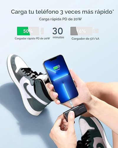 Vista 3 de Charmast Cargador portátil pequeño para iPhone, banco de energía ultracompacto de carga rápida PD de 20W 5000mAh, paquete de batería mini