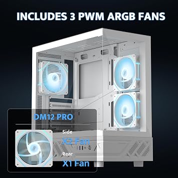 darkFlash ATX Mid-Tower Gaming PC Case, Dual Tempered Glass Side Panels, 3 Pre-Installed PWM ARGB Fans, USB-C Front I/O, 360mm Radiator Support, Airflow Computer Case with Dust Filters, Black