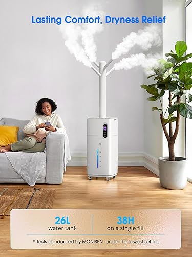 Miniatura 2 de Humidificador de 26L5.7 galones para habitación grande, 3000 pies cuadrados, niebla fría de gran tamaño, humidificadores silenciosos de 38 horas