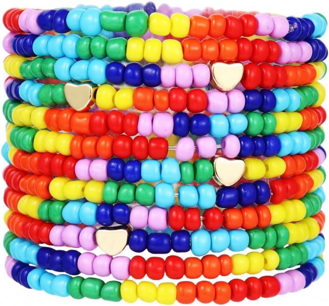 30 Pcs Set Bohemian Multilayer Stackable Seed Beaded Bracelets Colorful Crystal Glass Beads Strand BFF Wristbands Bracelet for Women Summer Beach Hawaii Jewelry Birthday Gifts