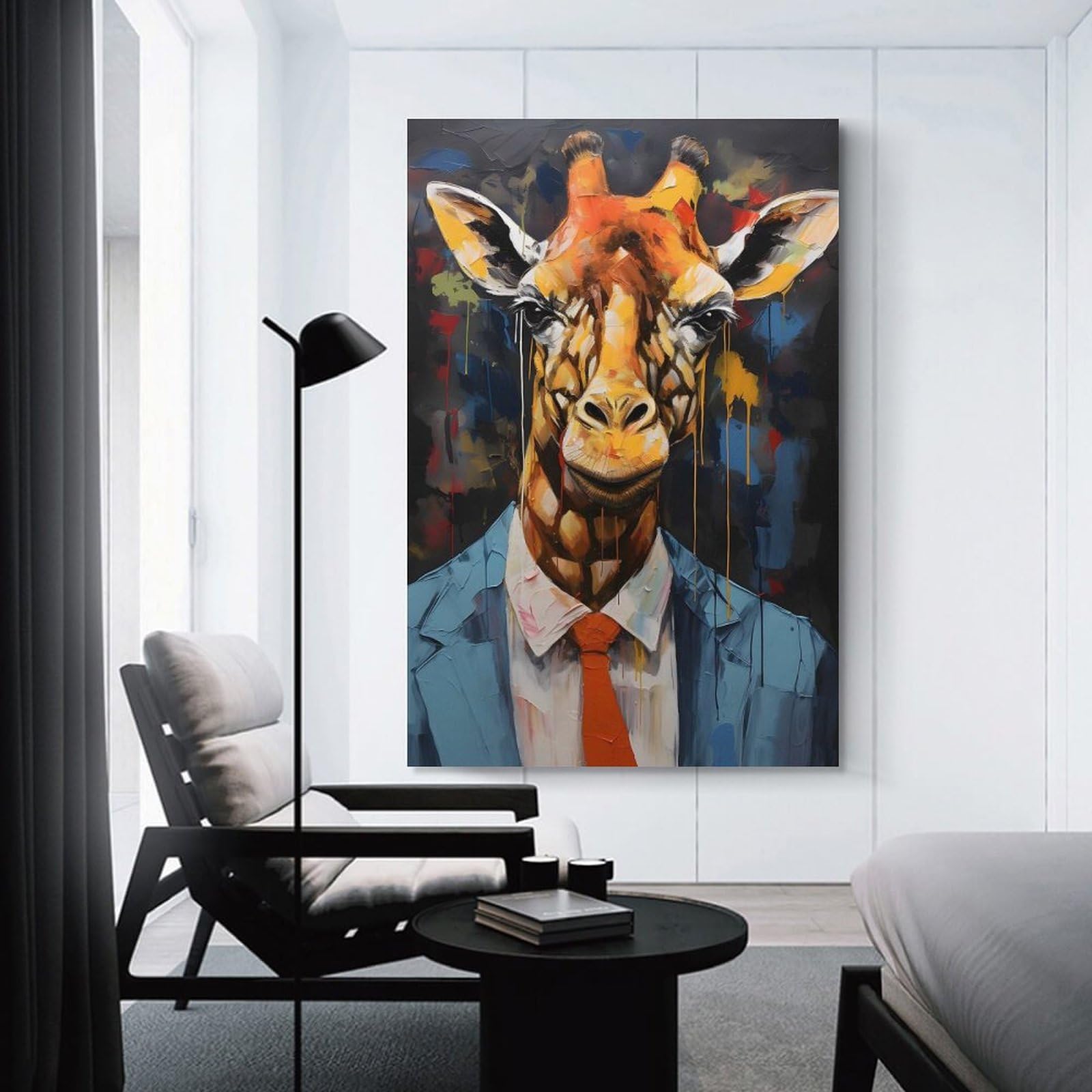Junmoney Giraffe in A Suit Painting Hanging Wall Art 20x30inch(50x75cm), for Study, Office Or Focused Interiors, Wall Art That Adds Style to Work Areas