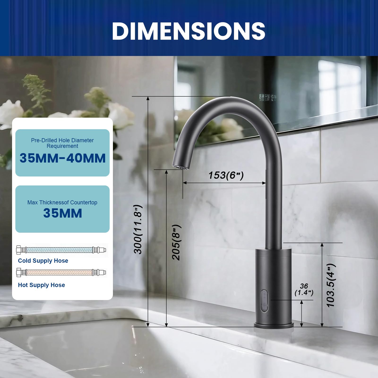 Sensore per rubinetto : Sensore a infrarossi per rubinetto bagno cucina - Rubinetto bagno automatico con miscelatore temperatura scatola di controllo, nero (Nero)