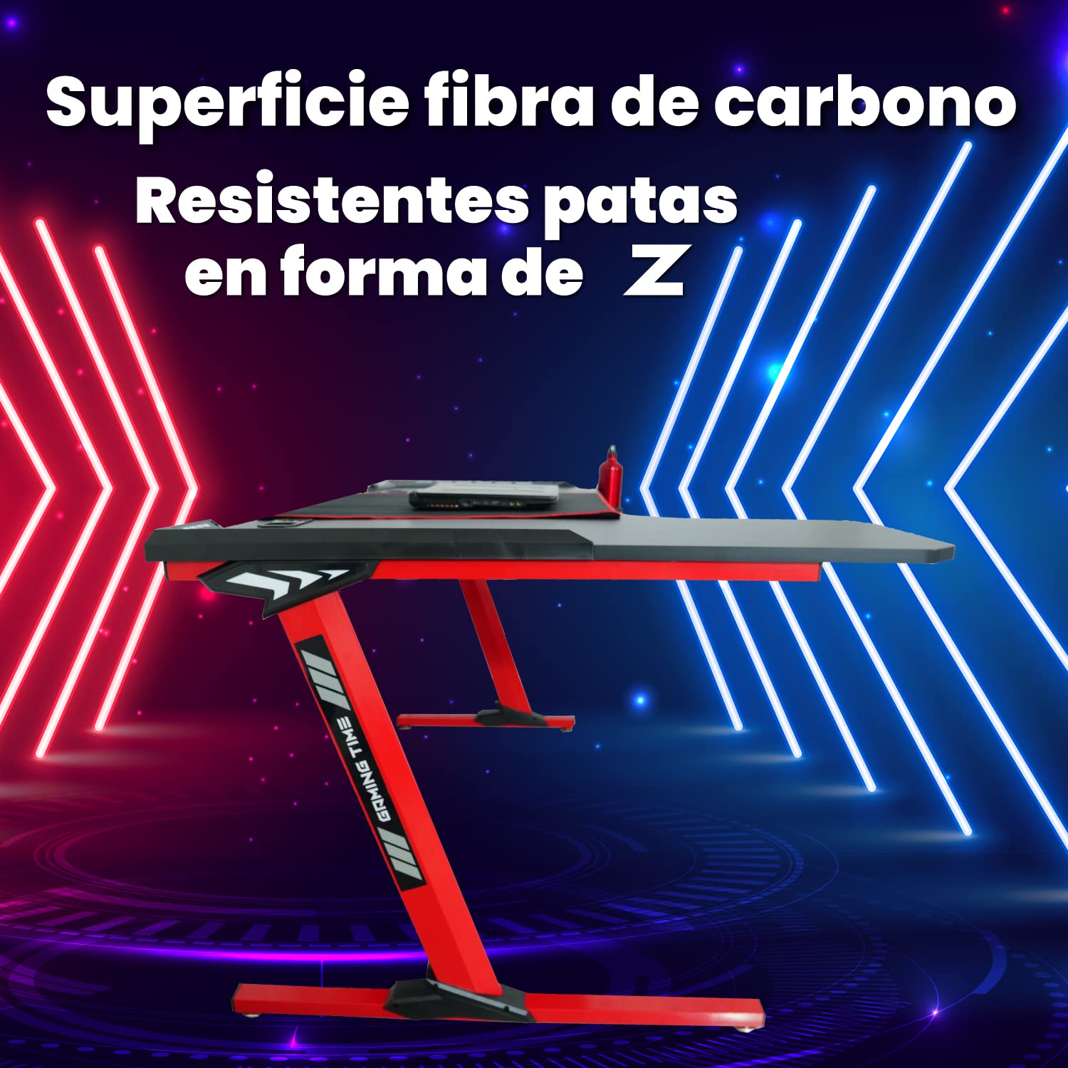 Mesa Gaming, 140cm x 60cm, Gaming Desk, Mesa Grande para Ordenador Consola PS5, Xbox Series, Patas de Acero, RGB LED, Base de Alfombrilla, Mesa Gaming Esquina