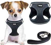 Vista 17 de YIMEIS - Juego de arnés y correa para perro, arnés de malla suave sin tirones, chaleco reflectante ajustable para cachorros, para perros pequeños
