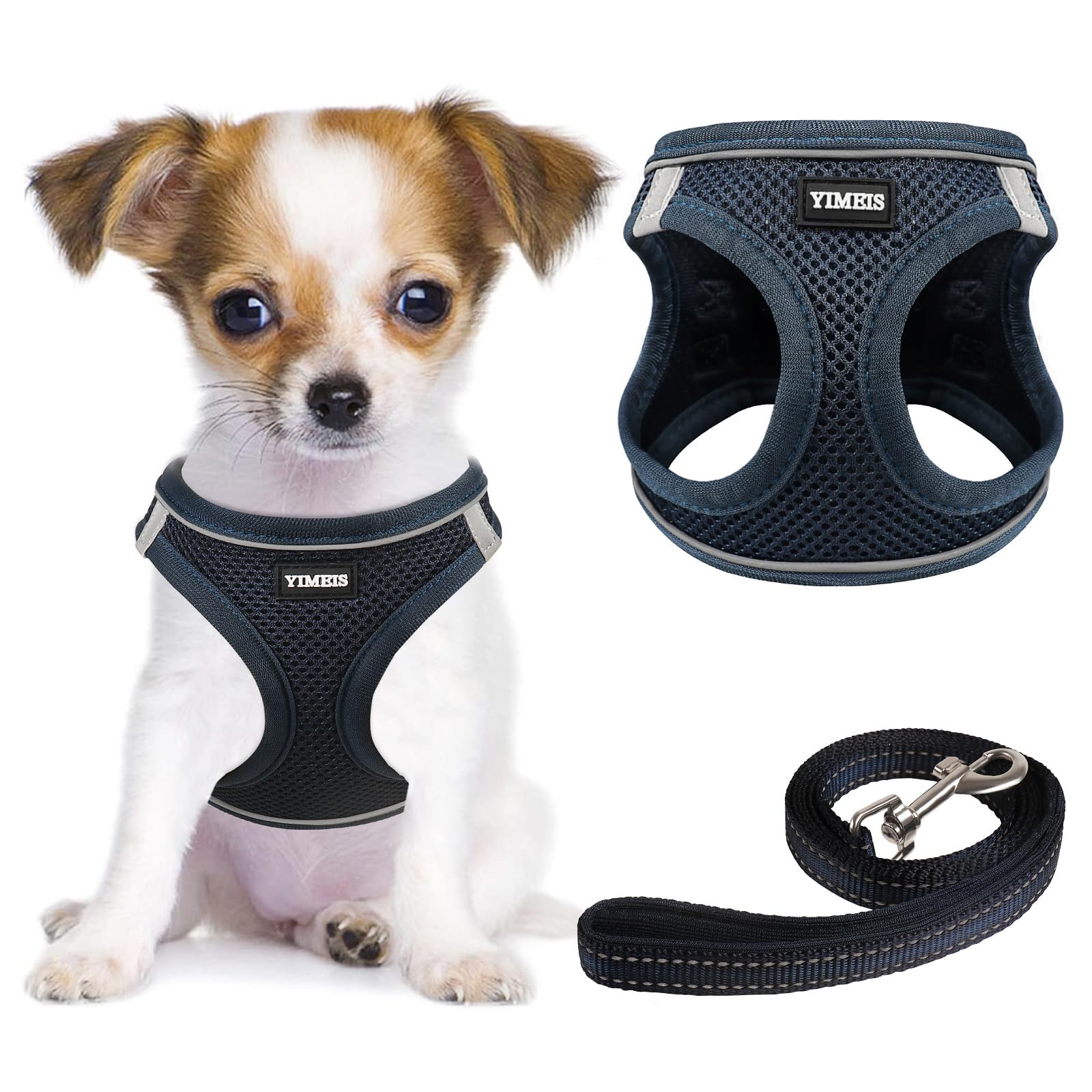 YIMEIS Dog Harness and Leash Set, No Pull Soft Mesh Pet Harness, Reflective Adjustable Puppy Vest for Small Medium Large Dogs, Cats (Navy, Small (Pack of 1)