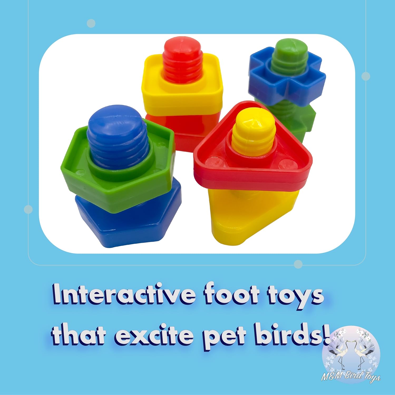 1060 Jumbo Bird Bolt Pk12- Colorful Interactive Big Foot Toys, Classic Toy Design, Assorted Colors and Parts, Great Fun for Med to Large Pet Birds