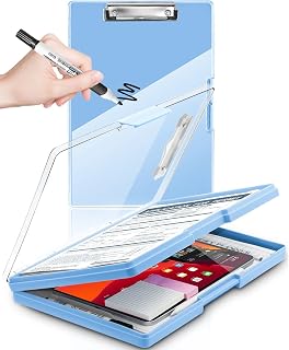 Sunnyclip Clearview Dry Erase Clipboard with Dual Storage - Heavy Duty 8.5x11 Coaches Clipboard, Pen Holder, Aqua Blue