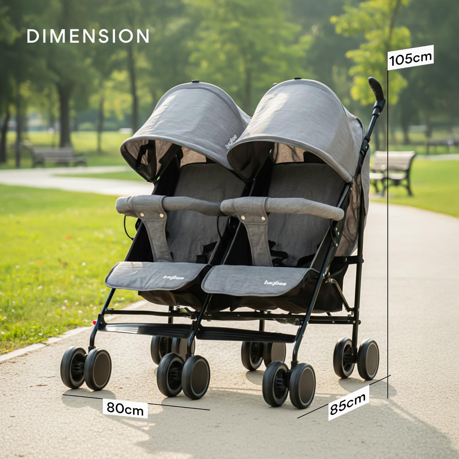 Baybee Twin Stroller - 2-in-1 for Twins & Siblings -8